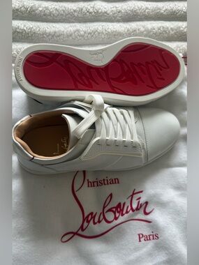 Christian Louboutin White Leather Low-Top Sneakers with Red Soles